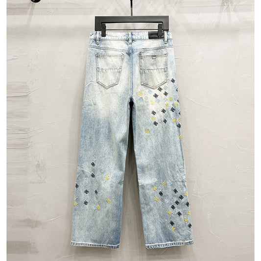 AMIRI Blue MA Quad Embroidered Flare Jeans