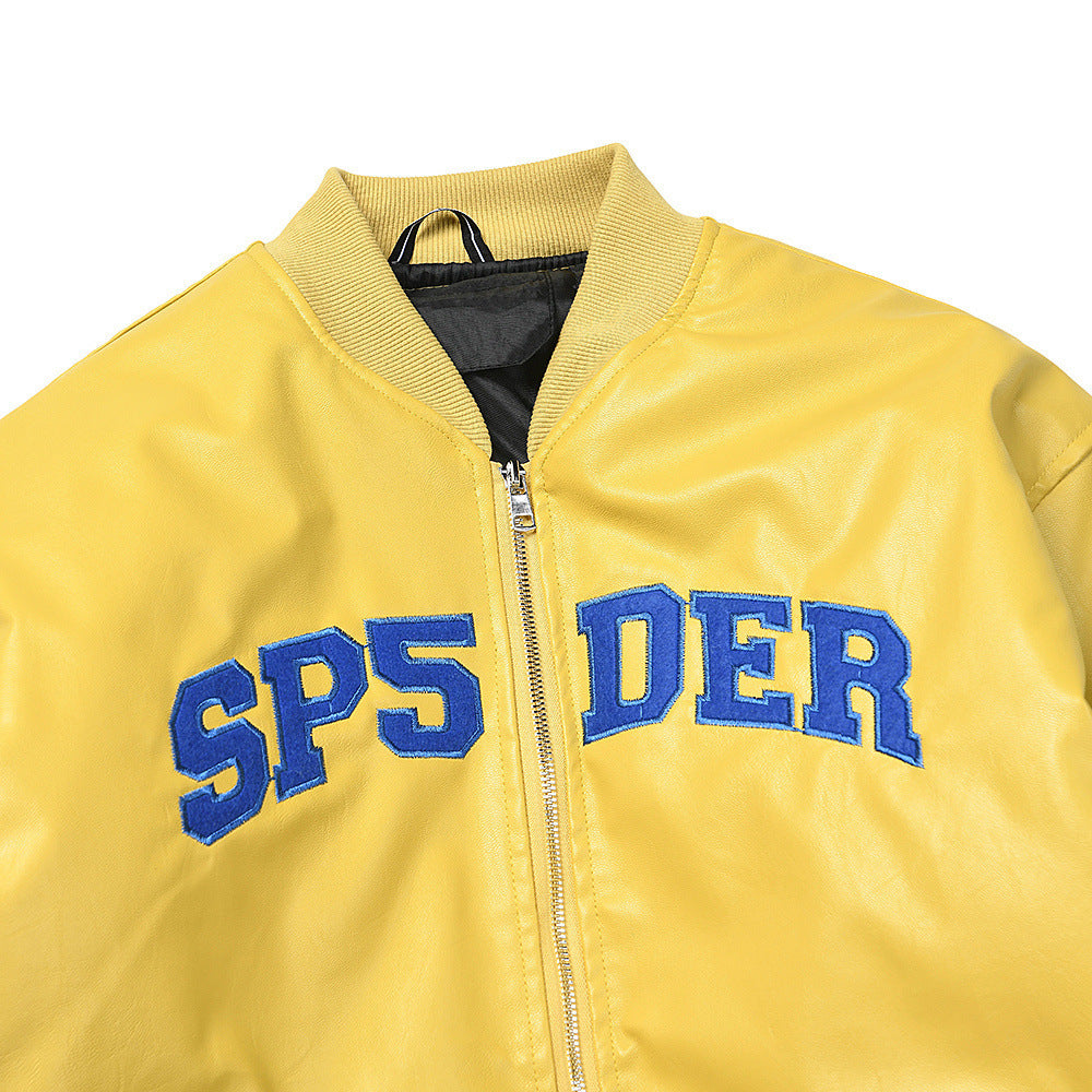 Sp5der Leather Logo Bomber Jacket