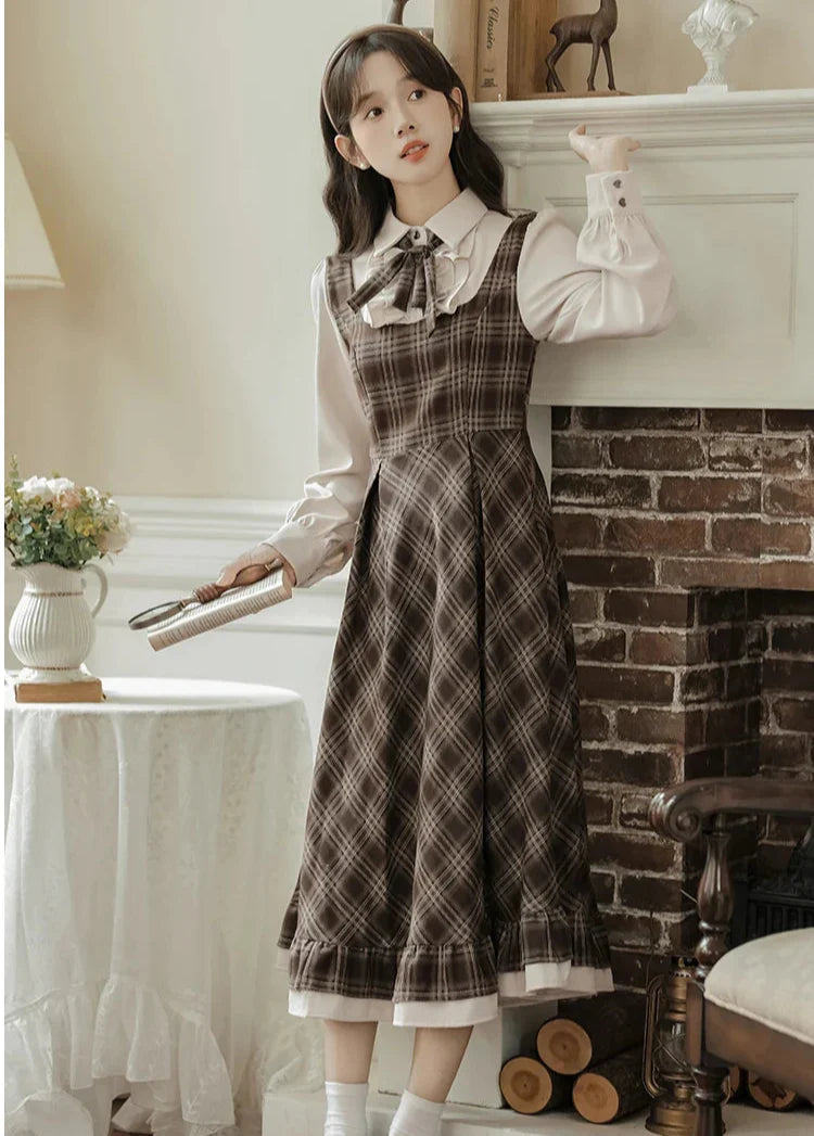Thallia Dark Academia Plaid Dress