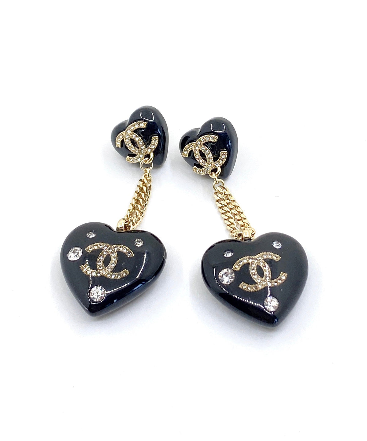 18K Chanel Heart Pendant Earrings