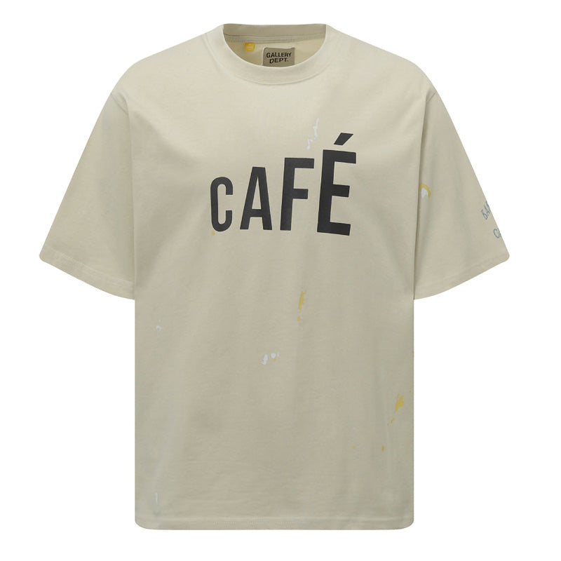 GALLERY DEPT. Men's Natural Paint-Splattered Distressed Printed Cotton-Jersey T-