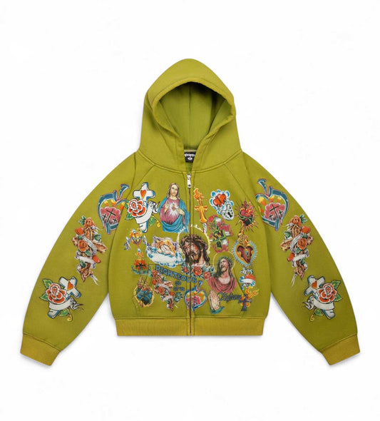 Righteous Risen King Zip Up Hoodie Green