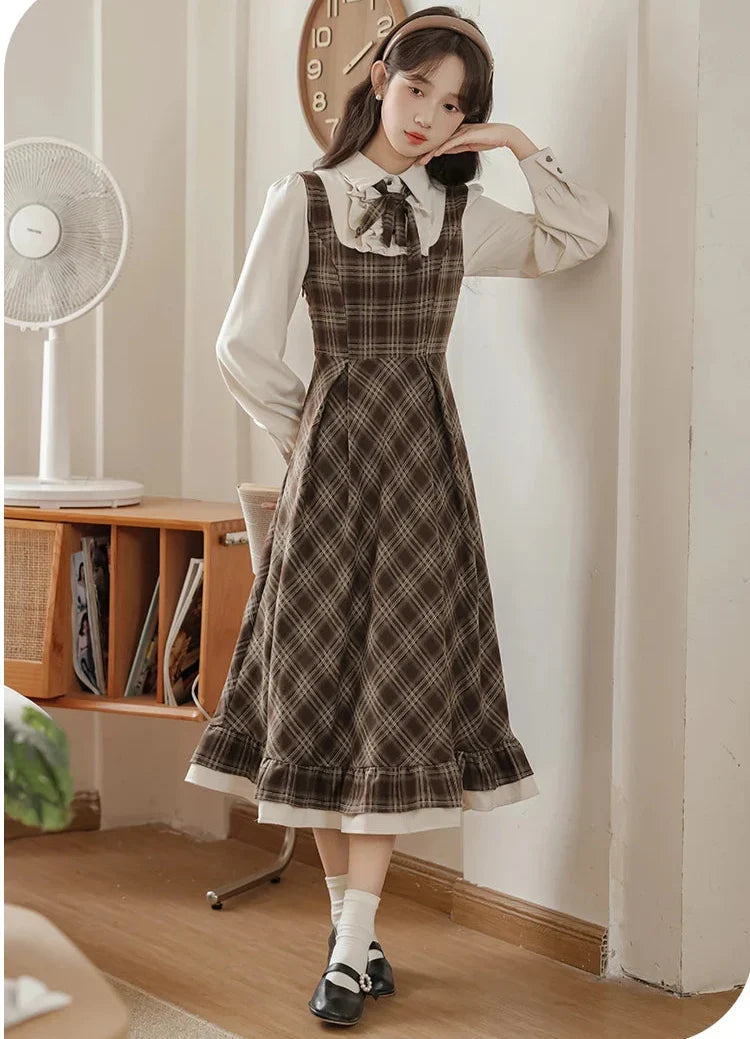 Thallia Dark Academia Plaid Dress
