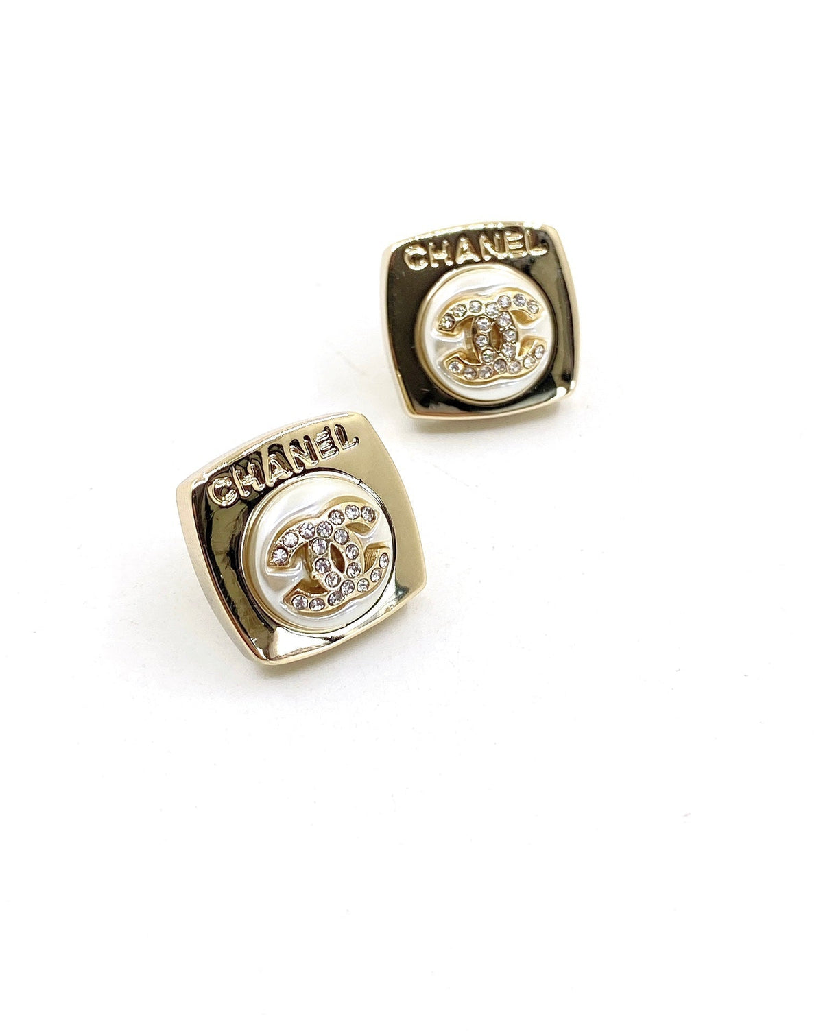 18K  Chanel Diamond Square Earrings